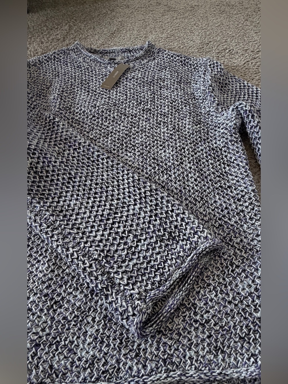 J. Crew Navy and White Marled Crewneck Knit Sweater